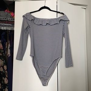 Blue and white striped bodysuit
